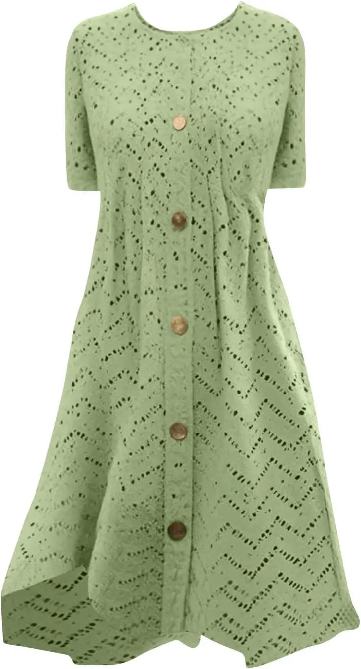 Vacation Dress for Women Summer Casual Mini Beach Vacation Dresses Short Sleeve Button Down Shirts Dress with Pocket