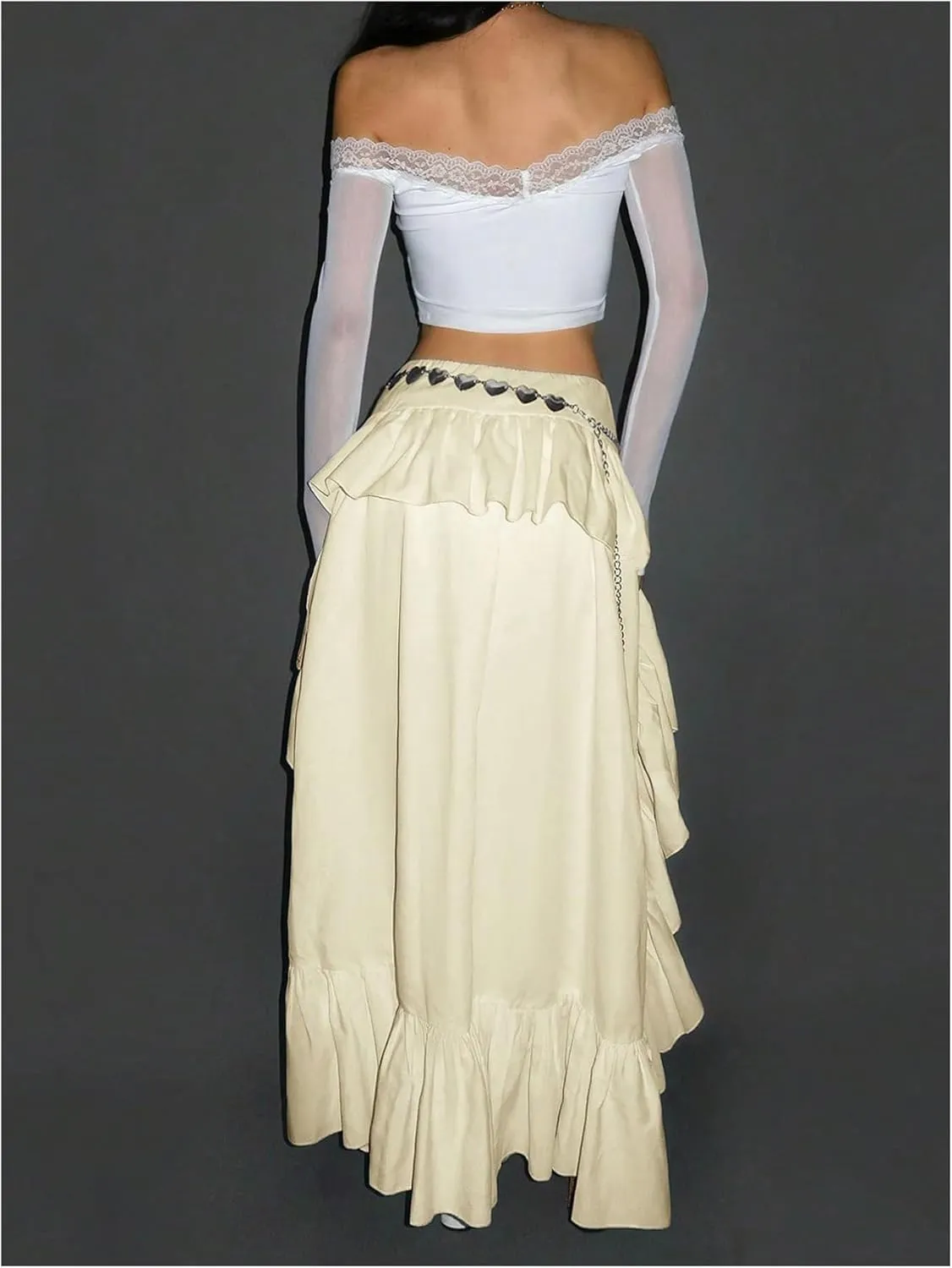 Verdusa Women's Boho Western Flowy Skirts Asymmetrical Tiered Ruffle Maxi Skirt