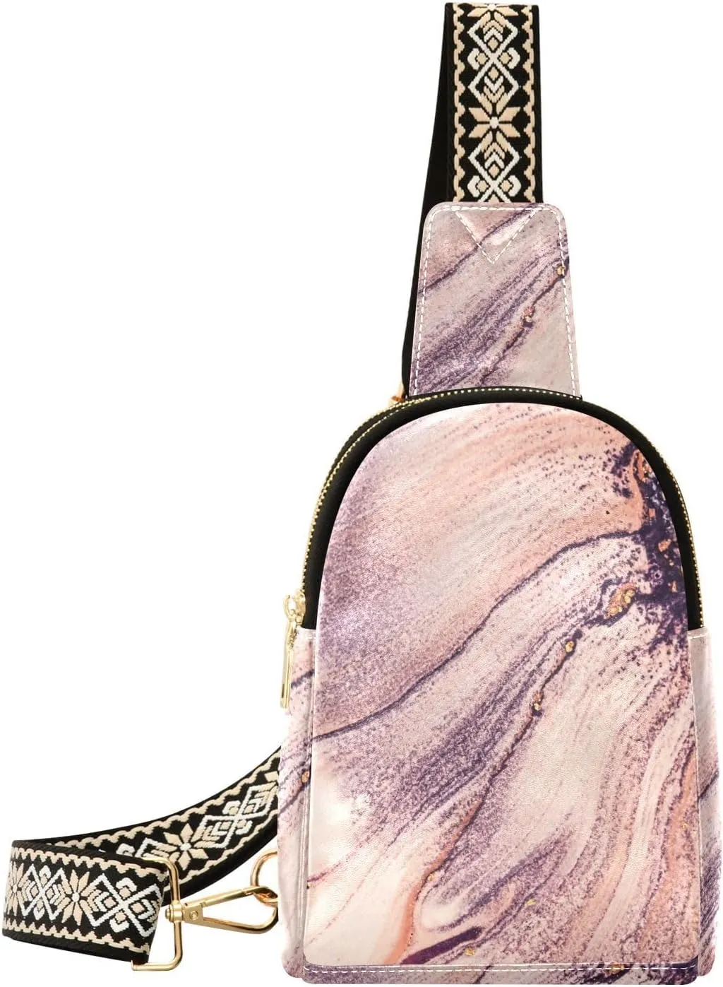 VIGTRO Small Sling Bag Artistic Flower Luxurious Fanny Pack for Women Men, Leather Chest Bag with Adjustable Strap