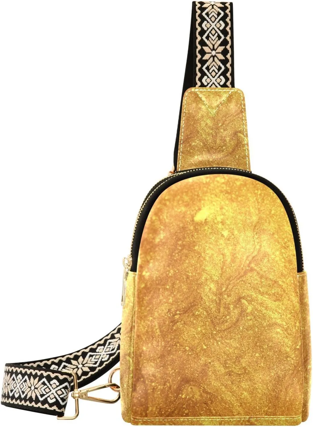 VIGTRO Small Sling Bag Golden Luxurious Shining Fanny Pack for Women Men, Leather Chest Bag with Adjustable Strap