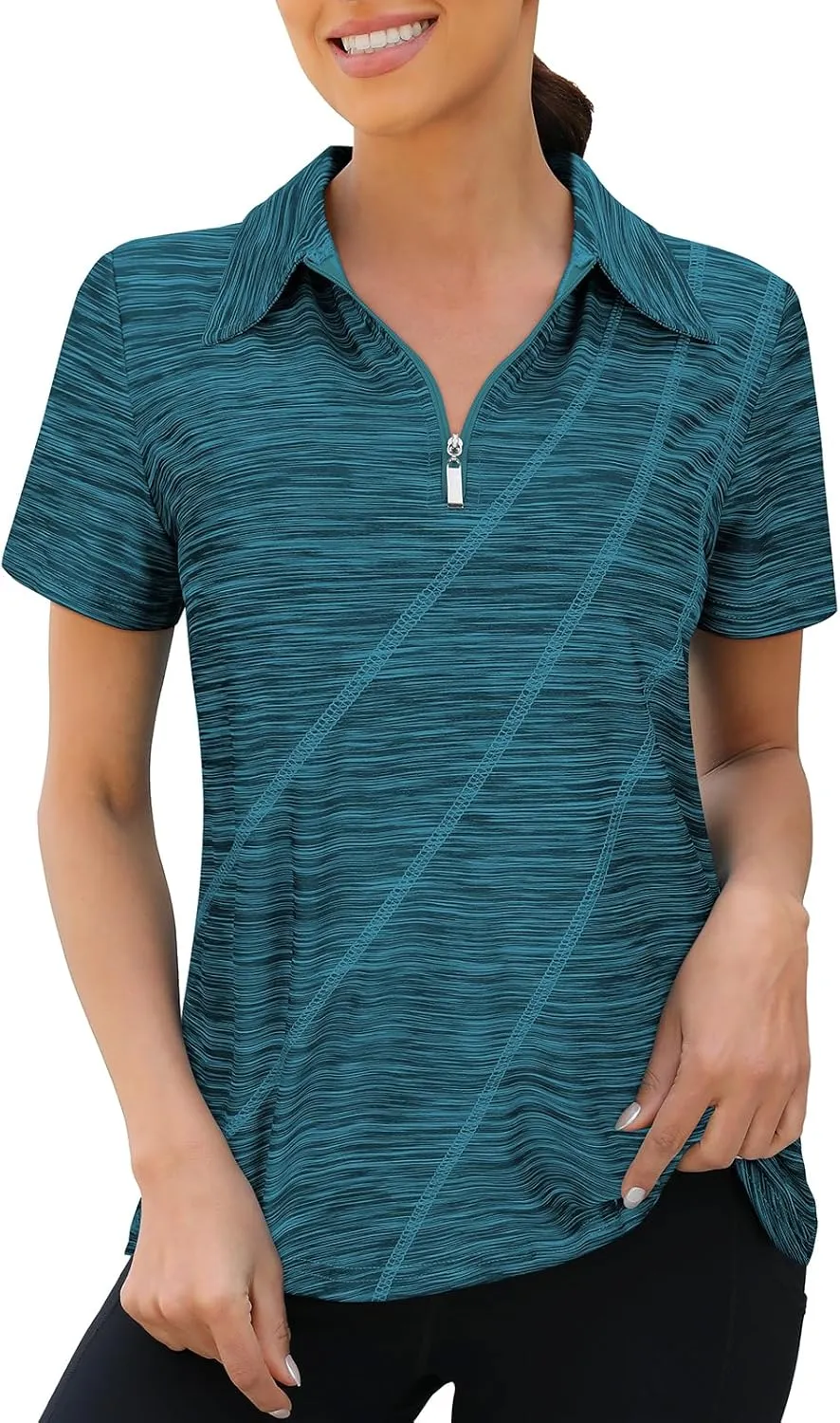 Viracy 1/4 Zip Up Womens Golf Polo Shirts Short Sleeve Moisture Wicking Workout Tops