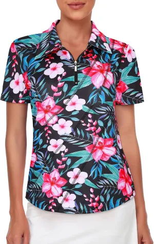 Viracy 1/4 Zip Up Womens Golf Polo Shirts Short Sleeve Moisture Wicking Workout Tops
