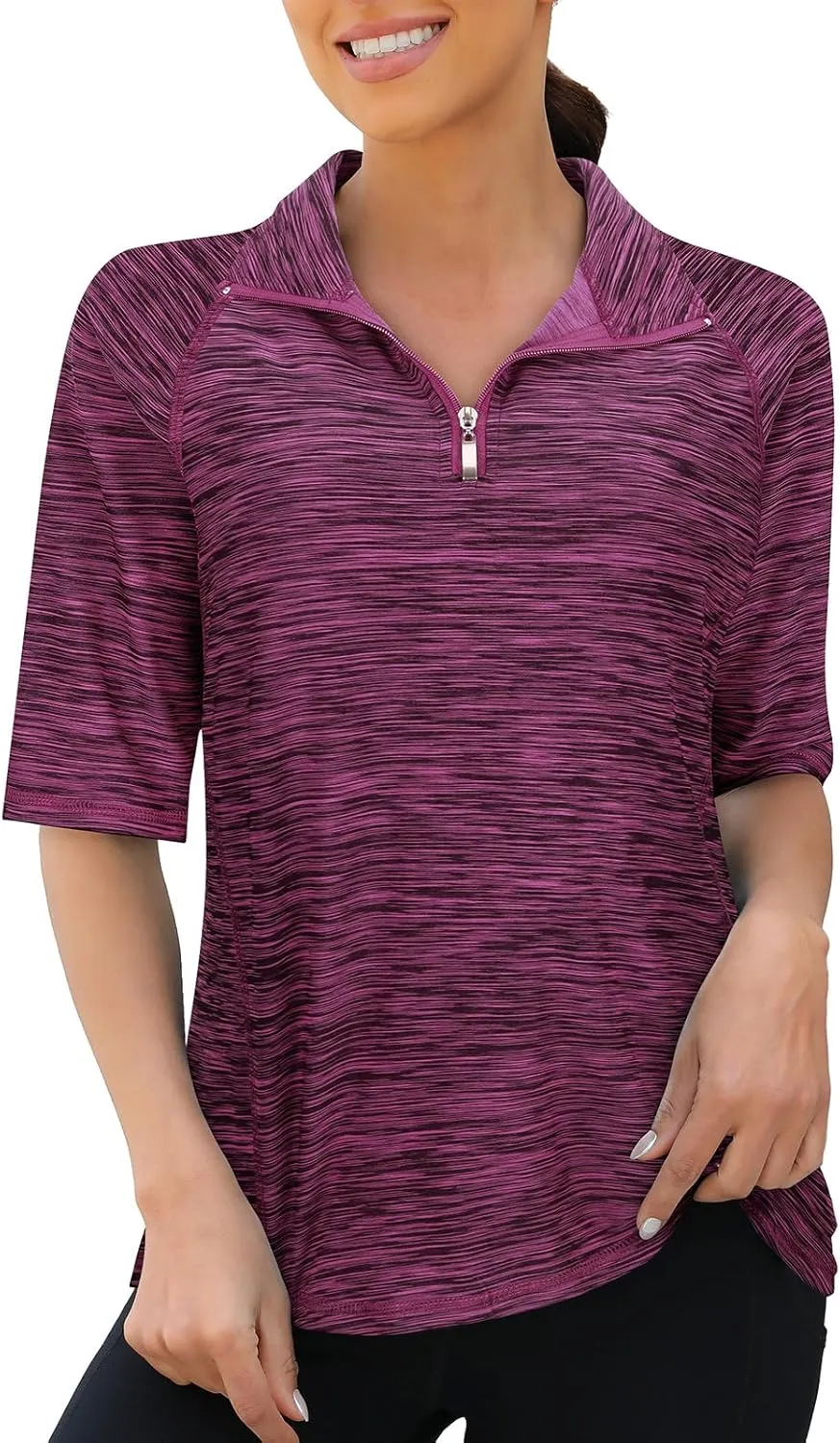 Viracy Half Sleeve Womens Golf Polo Shirts 1/4 Zip Up Moisture Wicking Running Workout Tops
