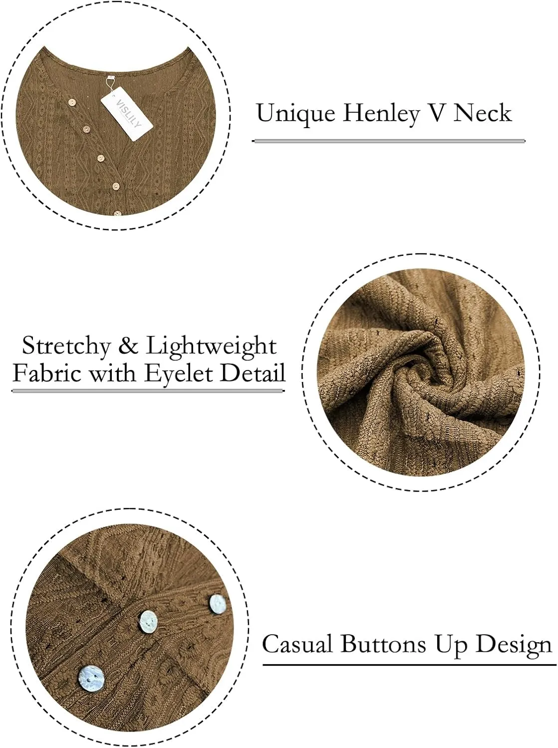 VISLILY Plus-Size-Summer-Tops for Women Henley V Neck T Shirts Short Sleeve Buttons Up Tunics Dressy Eyelet Blouses