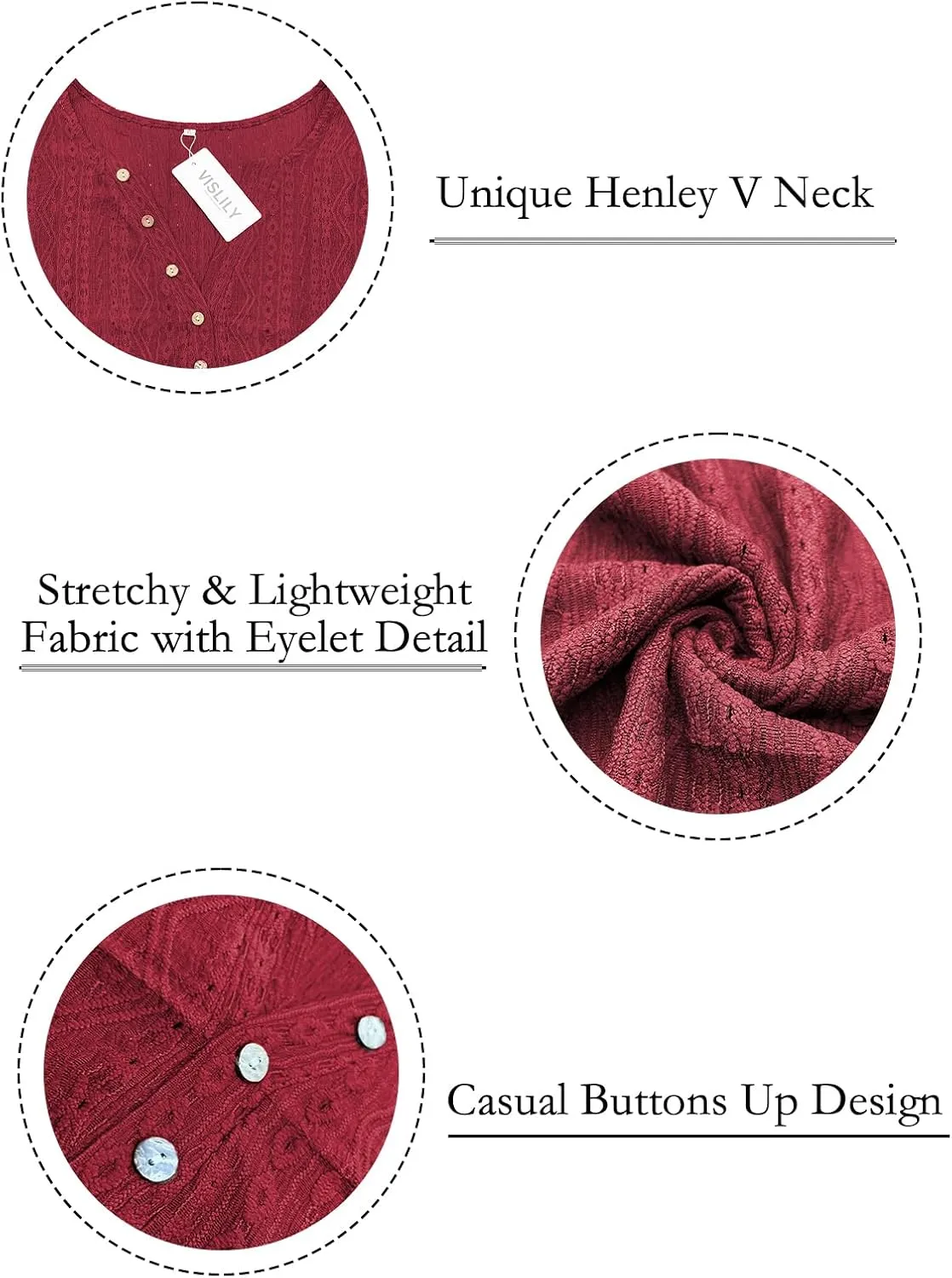 VISLILY Plus-Size-Summer-Tops for Women Henley V Neck T Shirts Short Sleeve Buttons Up Tunics Dressy Eyelet Blouses