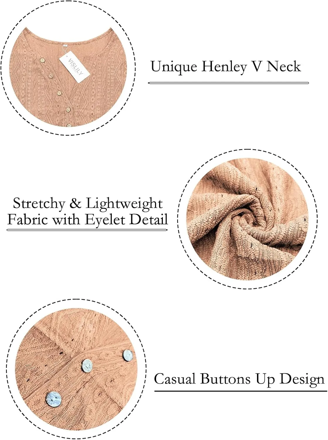 VISLILY Plus-Size-Summer-Tops for Women Henley V Neck T Shirts Short Sleeve Buttons Up Tunics Dressy Eyelet Blouses