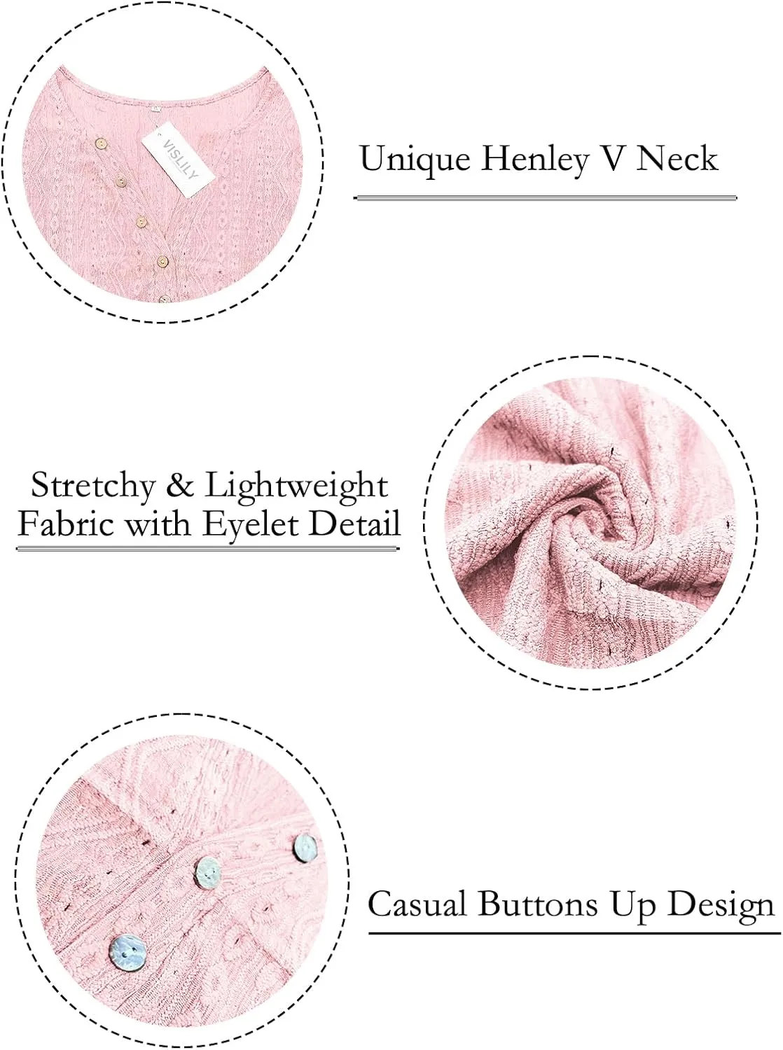 VISLILY Plus-Size-Summer-Tops for Women Henley V Neck T Shirts Short Sleeve Buttons Up Tunics Dressy Eyelet Blouses