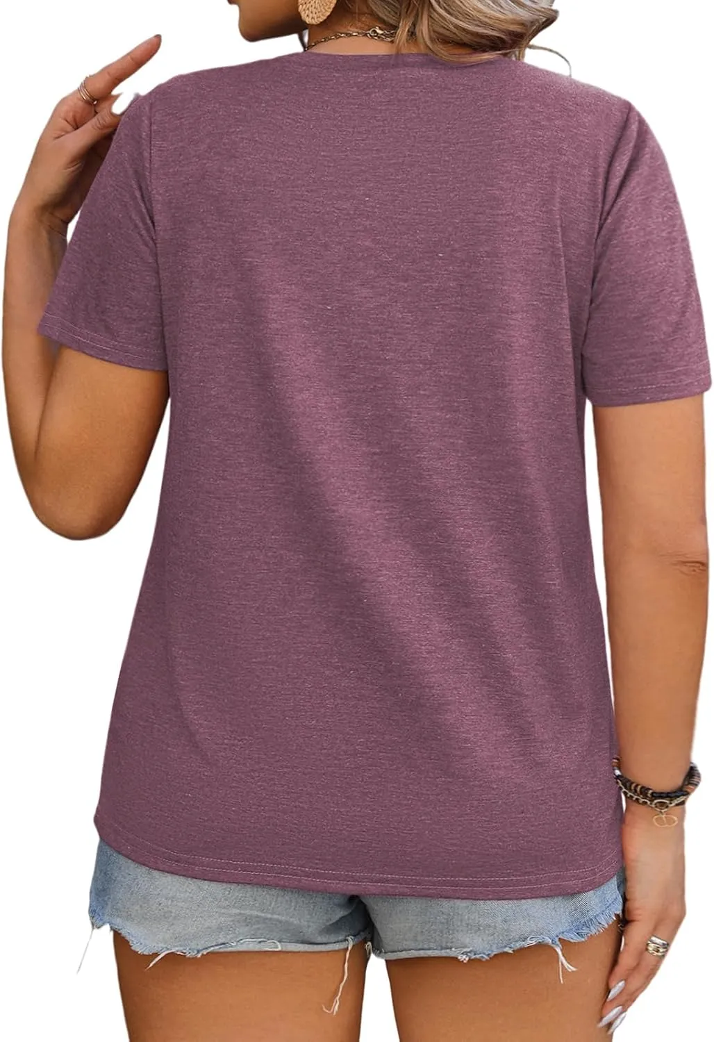 VISLILY Plus-Size-Womens-Tops Casual Short Sleeve T Shirts Summer Round Neck Tees Fashion Comfy Pleated Tunics XL-5XL