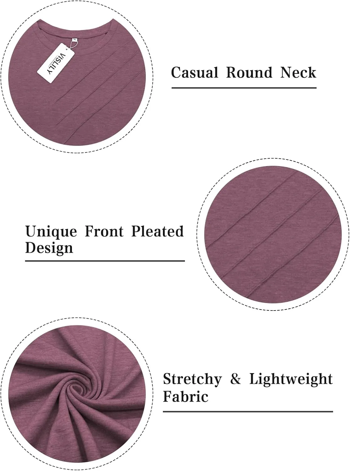 VISLILY Plus-Size-Womens-Tops Casual Short Sleeve T Shirts Summer Round Neck Tees Fashion Comfy Pleated Tunics XL-5XL