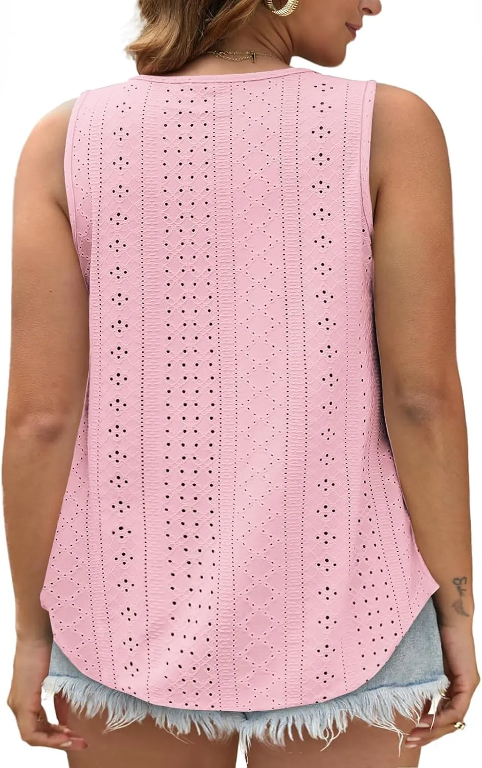 VISLILY Women's-Plus-Size-Summer-Tank-Tops Lace Trim Deep V Neck Shirts Cute Sleeveless Tunics Trendy Eyelet Blouses XL-5XL