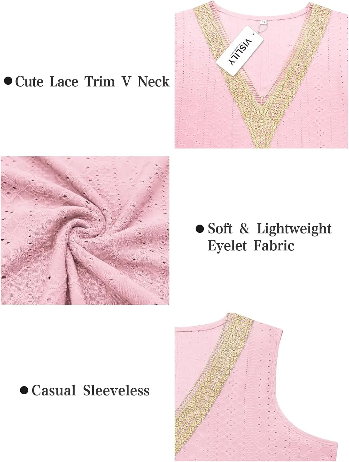 VISLILY Women's-Plus-Size-Summer-Tank-Tops Lace Trim Deep V Neck Shirts Cute Sleeveless Tunics Trendy Eyelet Blouses XL-5XL