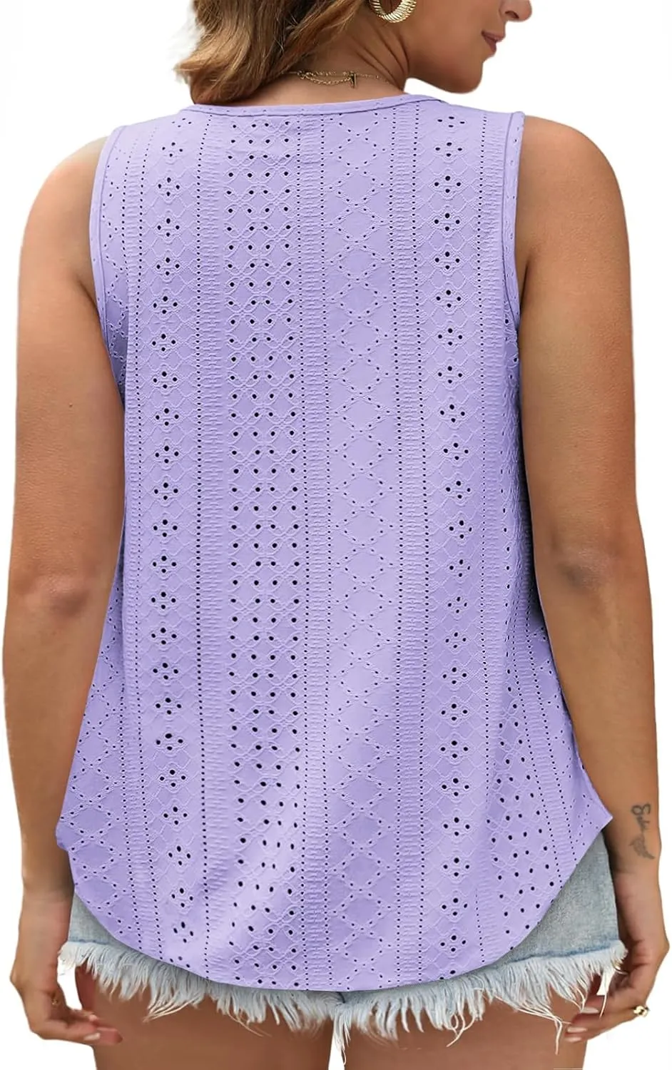 VISLILY Women's-Plus-Size-Summer-Tank-Tops Lace Trim Deep V Neck Shirts Cute Sleeveless Tunics Trendy Eyelet Blouses XL-5XL