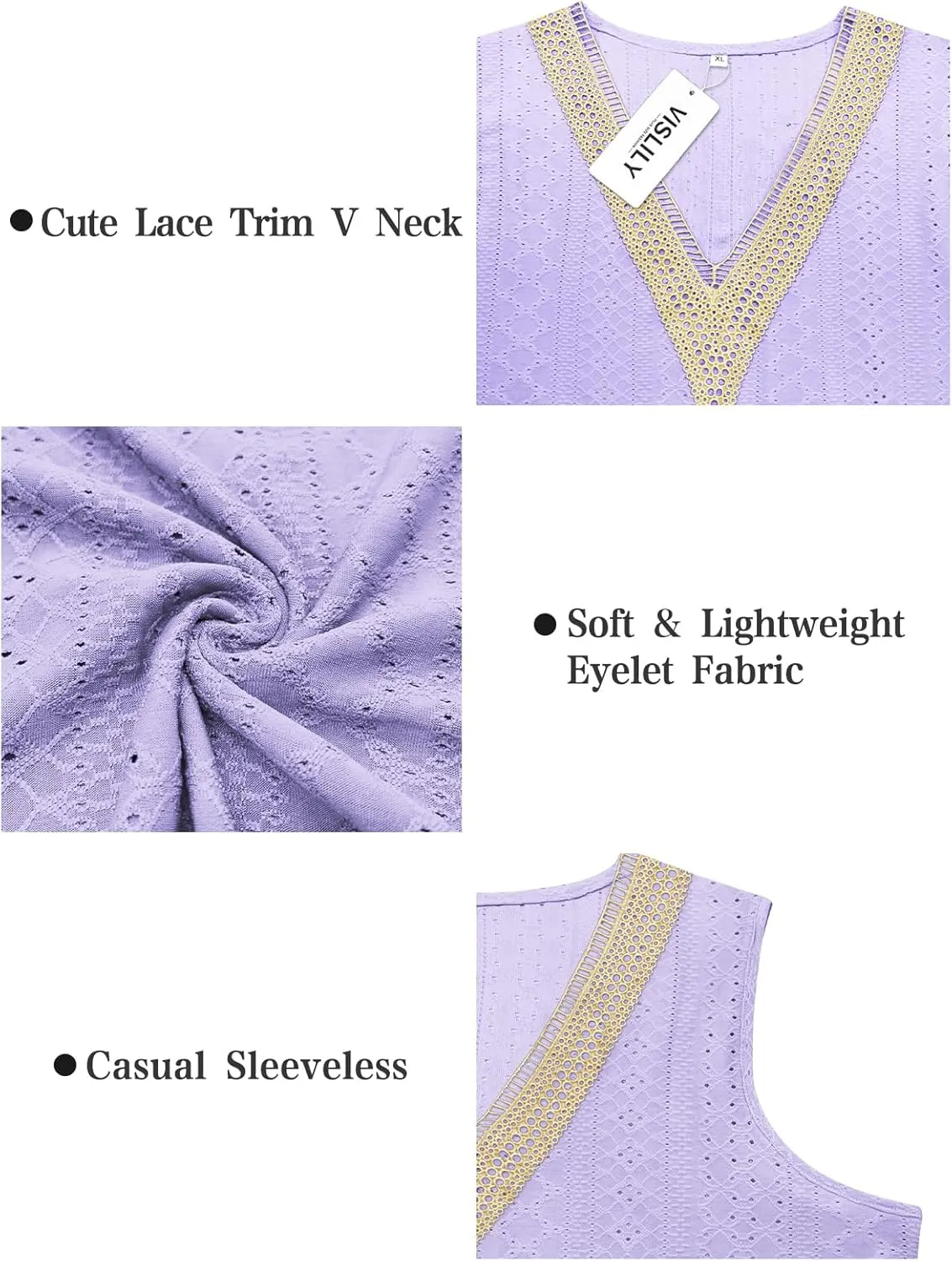 VISLILY Women's-Plus-Size-Summer-Tank-Tops Lace Trim Deep V Neck Shirts Cute Sleeveless Tunics Trendy Eyelet Blouses XL-5XL