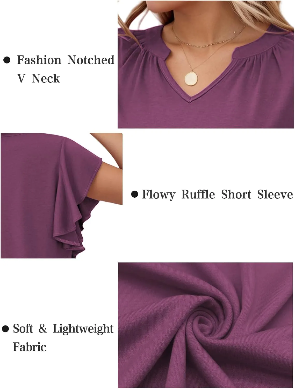 VISLILY Womens-Plus-Size-Summer-Tops Flowy Ruffle Short Sleeve T Shirts Cute Notched V Neck Tunics Casual Blouses Tee XL-5XL