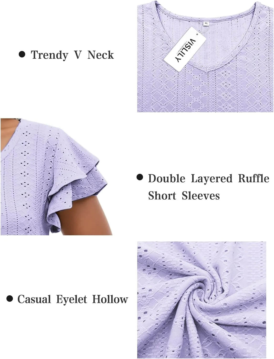 VISLILY Womens-Plus-Size-Summer-Tops Ruffle Short Sleeve T Shirts Trendy V Neck Tunics Casual Loose Eyelet Blouses Tee XL-5XL