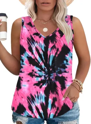 VISLILY Womens-Plus-Size-Tank-Tops 2025 Casual V Neck Sleeveless T Shirts Flowy Pleated Tunics Trendy Cute Blouses XL-5XL
