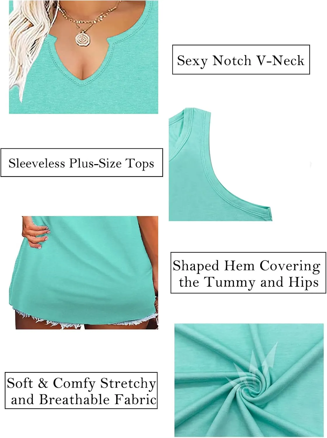 VISLILY Women's-Plus-Size-Tank-Tops Sleeveless Summer V Neck T Shirts Casual Loose Tunics Tee XL-5XL