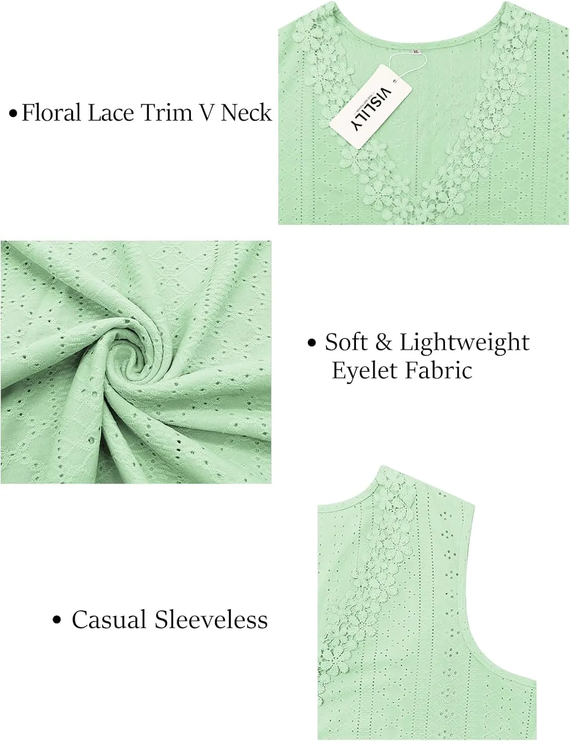 VISLILY Womens-Plus-Size-Tank-Tops Summer Floral Lace Trim V Neck Shirts Casual Sleeveless Blouses Cute Eyelet Tunics XL-5XL