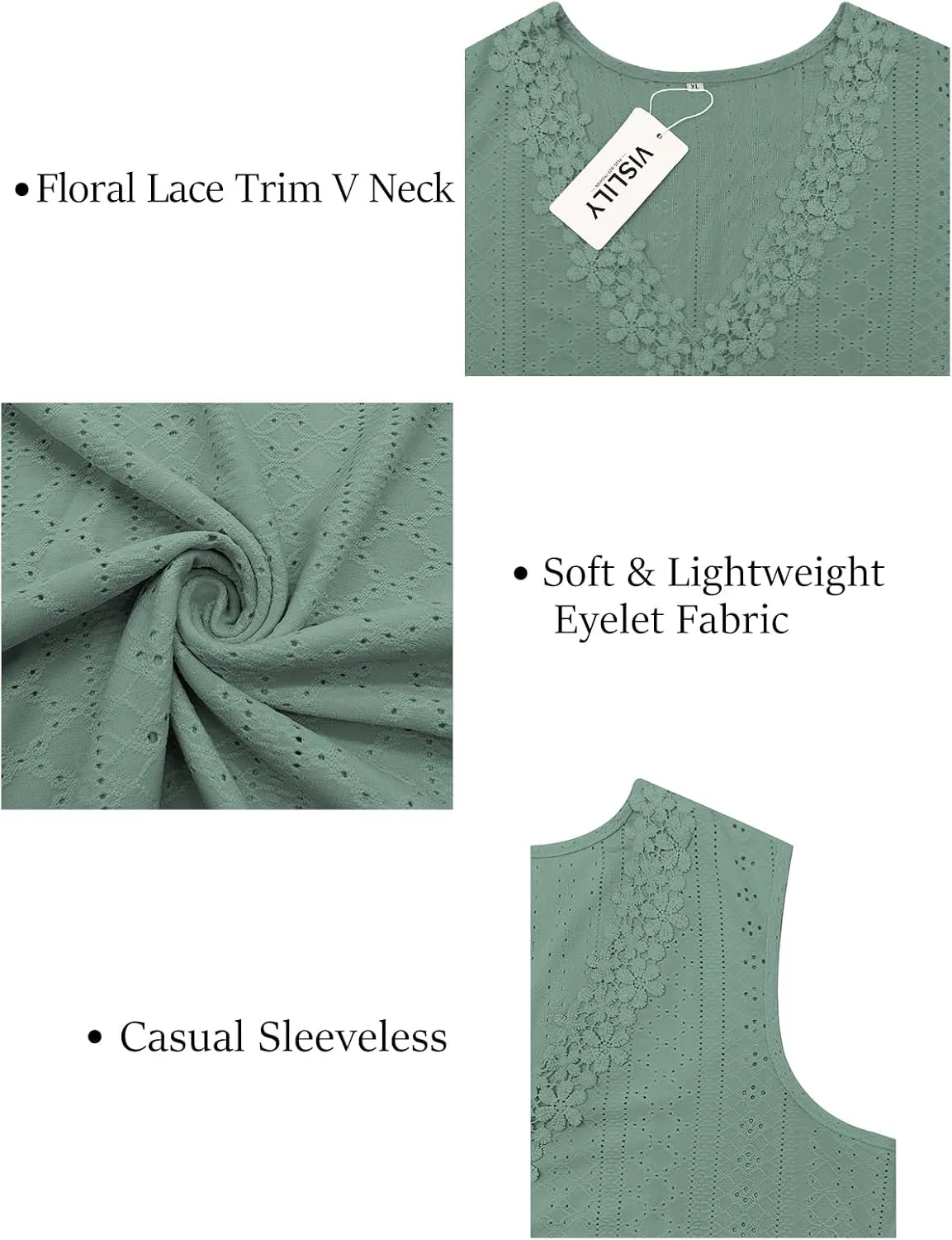 VISLILY Womens-Plus-Size-Tank-Tops Summer Floral Lace Trim V Neck Shirts Casual Sleeveless Blouses Cute Eyelet Tunics XL-5XL