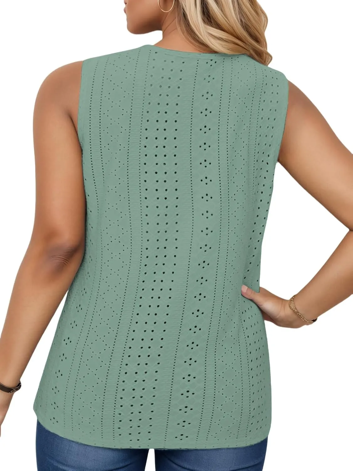 VISLILY Womens-Plus-Size-Tank-Tops Summer Floral Lace Trim V Neck Shirts Casual Sleeveless Blouses Cute Eyelet Tunics XL-5XL