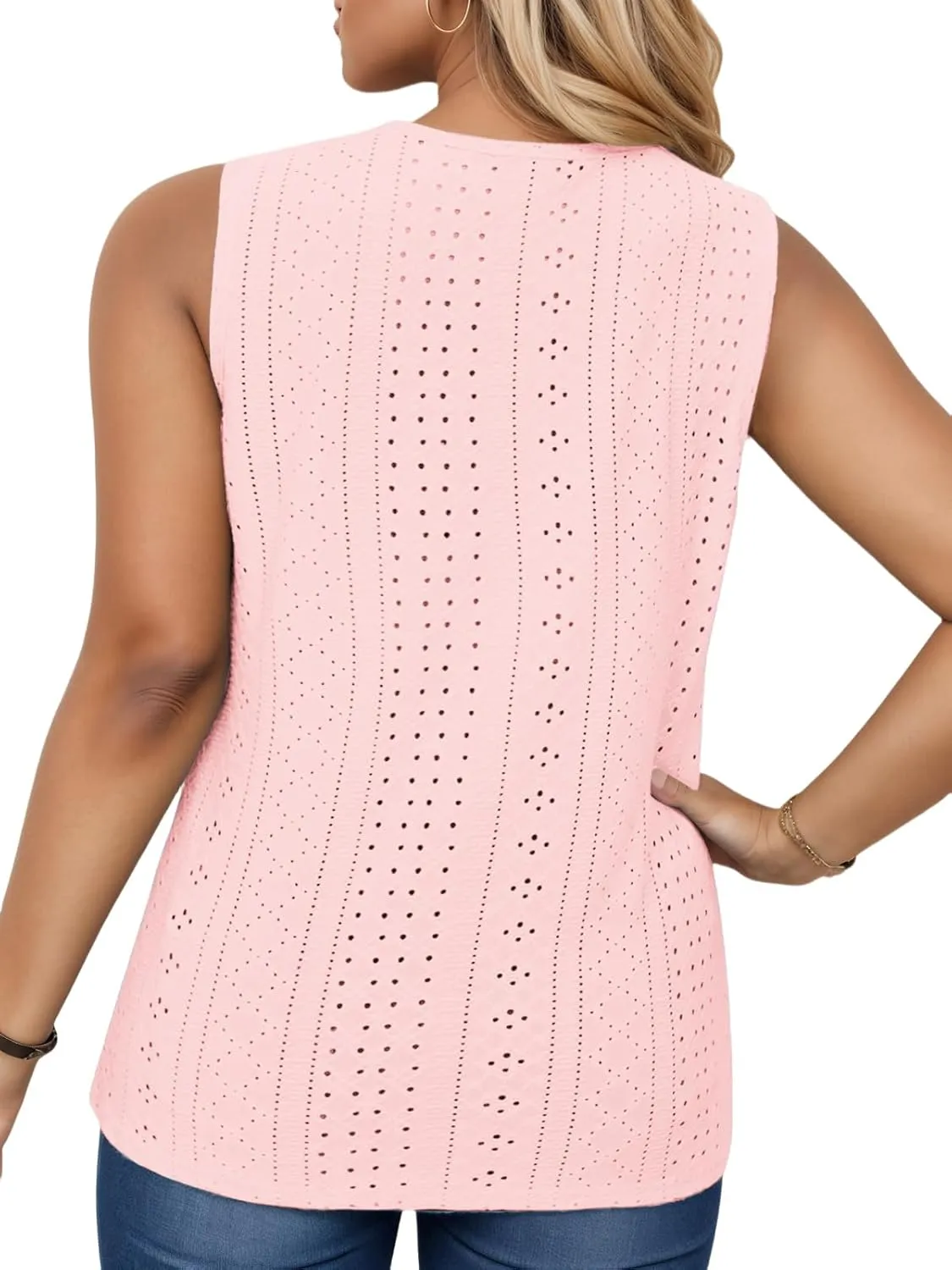 VISLILY Womens-Plus-Size-Tank-Tops Summer Floral Lace Trim V Neck Shirts Casual Sleeveless Blouses Cute Eyelet Tunics XL-5XL