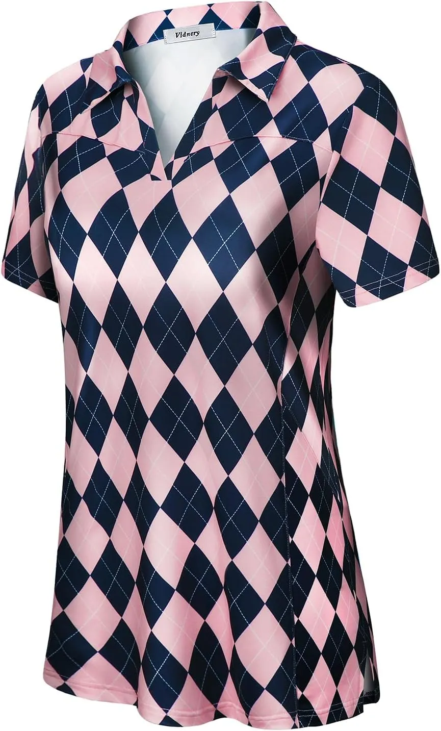 Vldnery Womens Golf Polo Shirts Moisture Wicking Running Workout Tops Print Short Sleeve Tennis Clothes Loose Fit