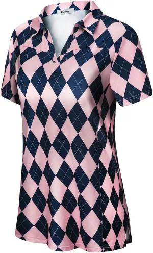 Vldnery Womens Golf Polo Shirts Moisture Wicking Running Workout Tops Print Short Sleeve Tennis Clothes Loose Fit
