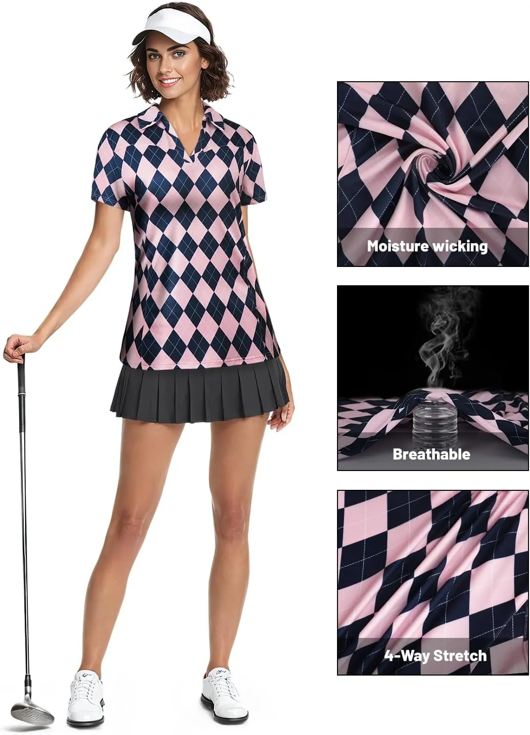 Vldnery Womens Golf Polo Shirts Moisture Wicking Running Workout Tops Print Short Sleeve Tennis Clothes Loose Fit