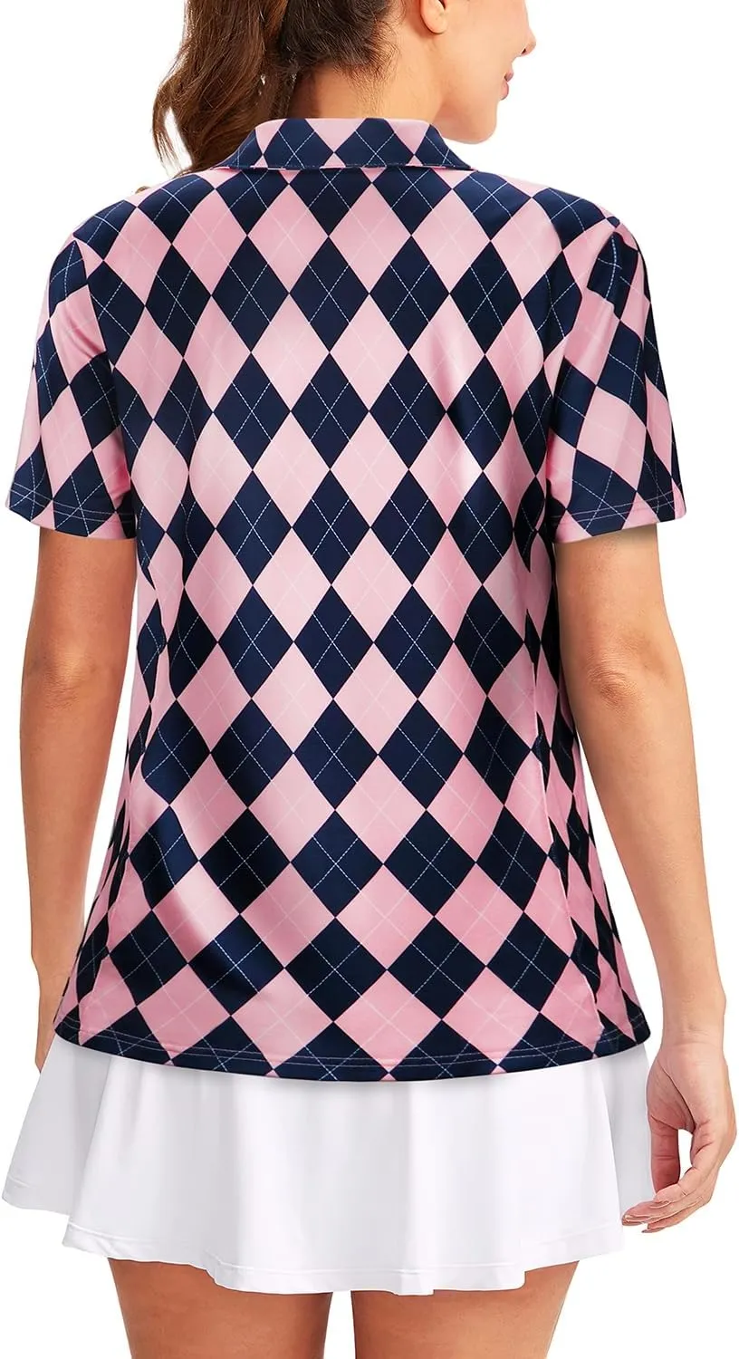 Vldnery Womens Golf Polo Shirts Moisture Wicking Running Workout Tops Print Short Sleeve Tennis Clothes Loose Fit