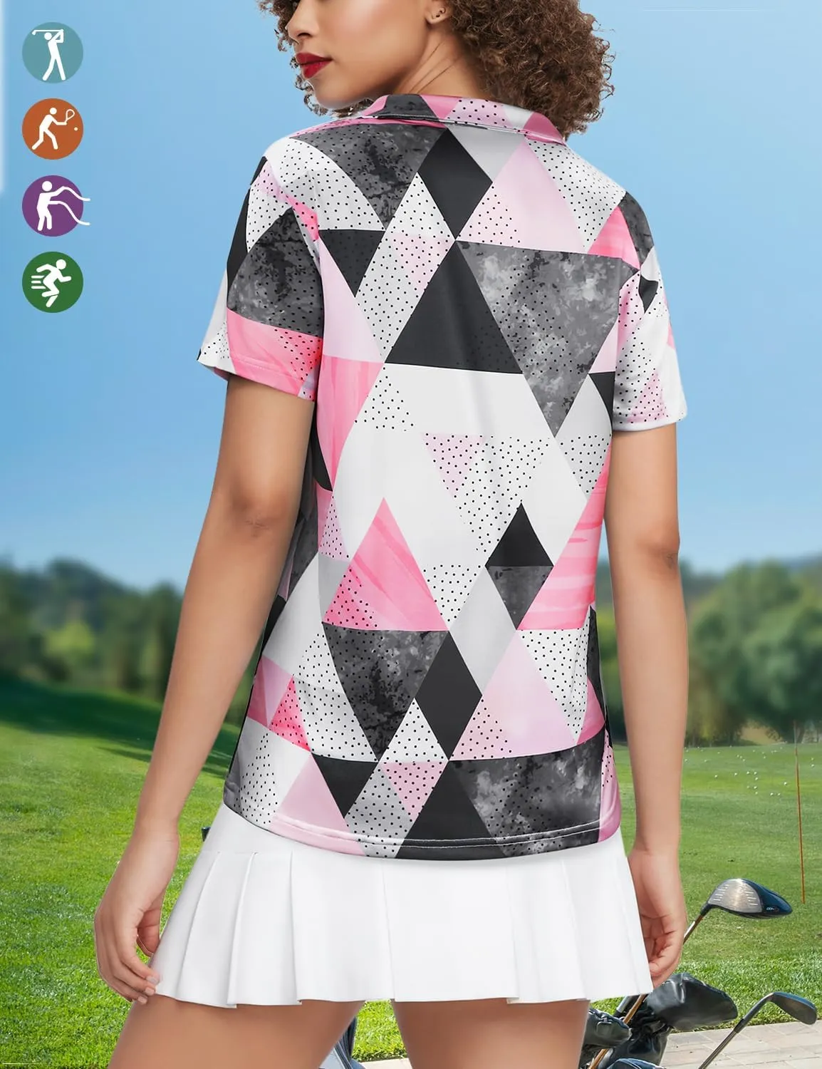 Vldnery Womens Golf Polo Shirts Quarter Zip Up Short Sleeve Printed Clothes Moisture Wicking Tennis Active Workout Tops