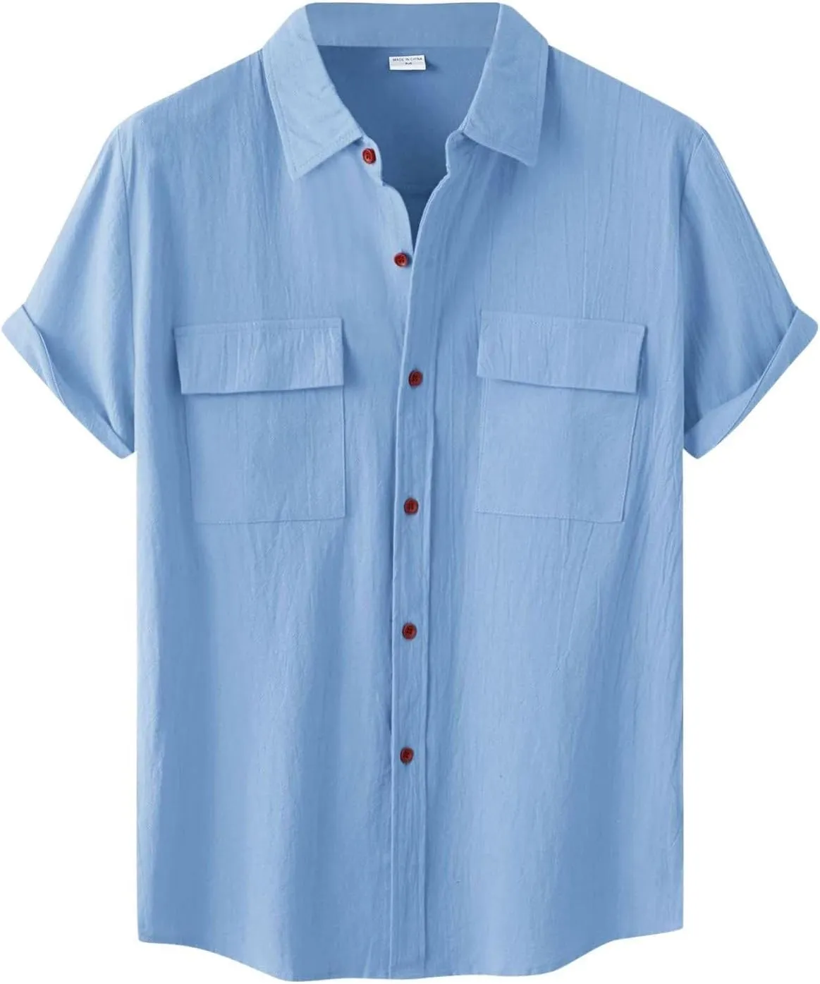 Wankang Mens Casual Button-Down Shirts Short Sleeve Linen Collared Pockets T-Shirts Summer Beach Hawaiian T Shirt for Men