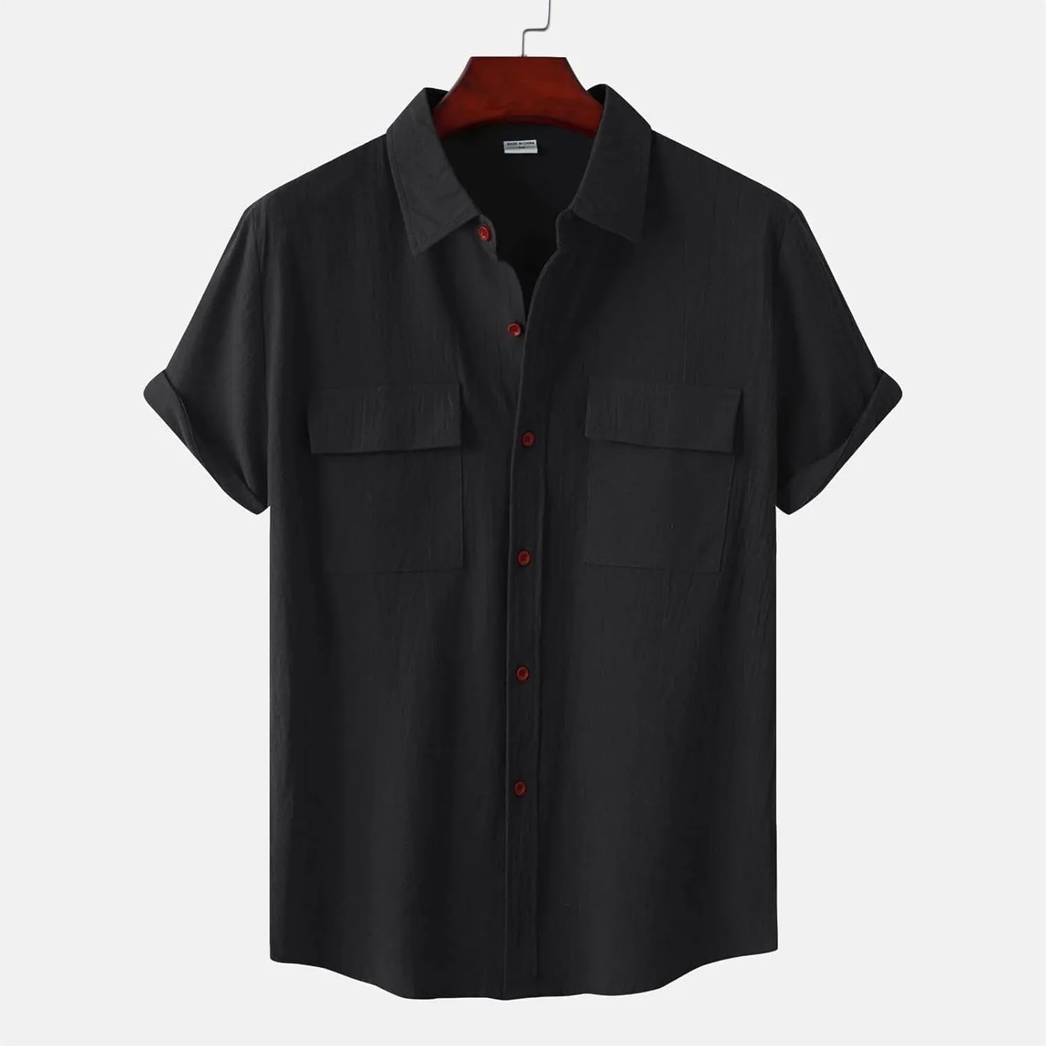 Wankang Mens Casual Button-Down Shirts Short Sleeve Linen Collared Pockets T-Shirts Summer Beach Hawaiian T Shirt for Men