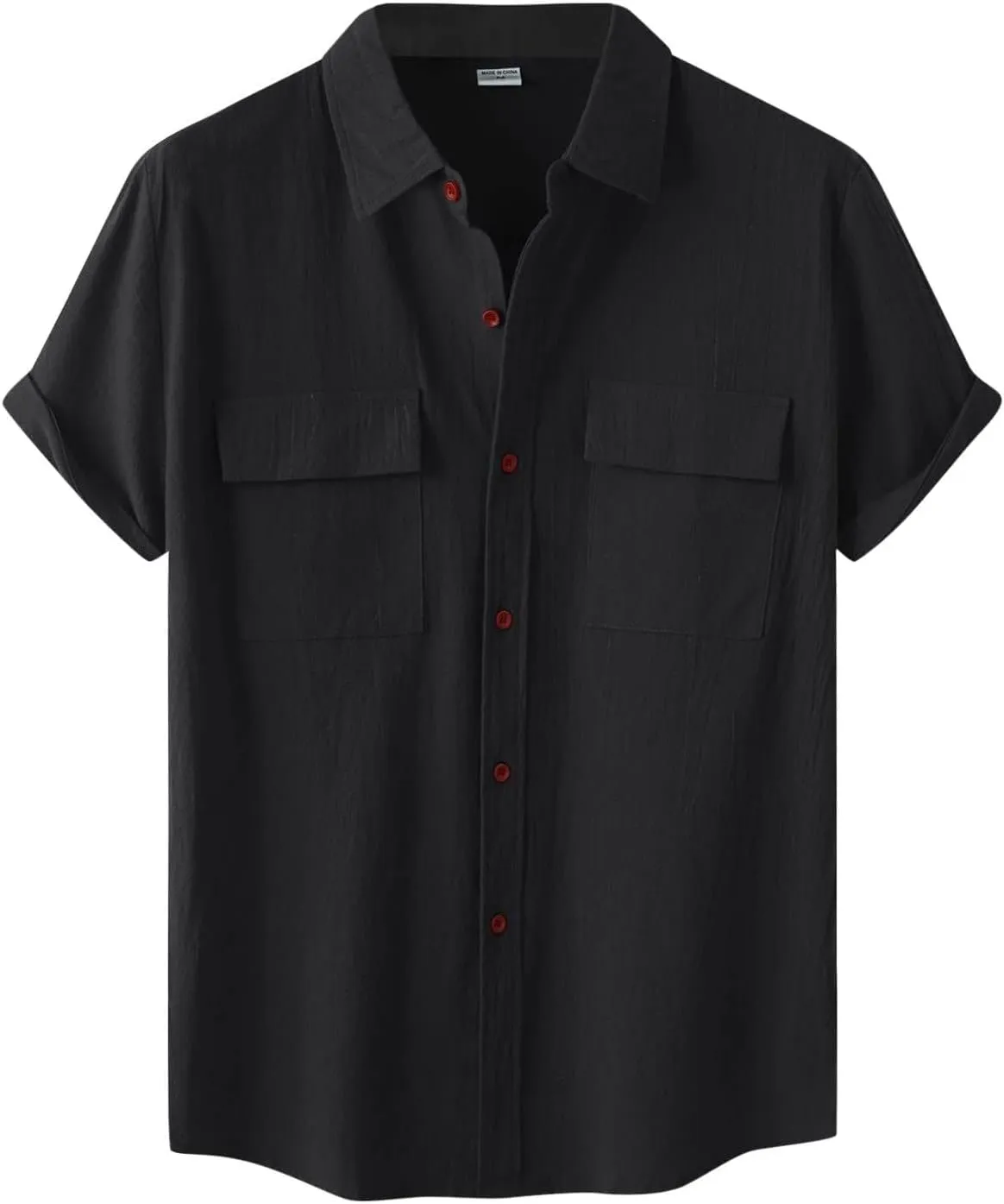 Wankang Mens Casual Button-Down Shirts Short Sleeve Linen Collared Pockets T-Shirts Summer Beach Hawaiian T Shirt for Men