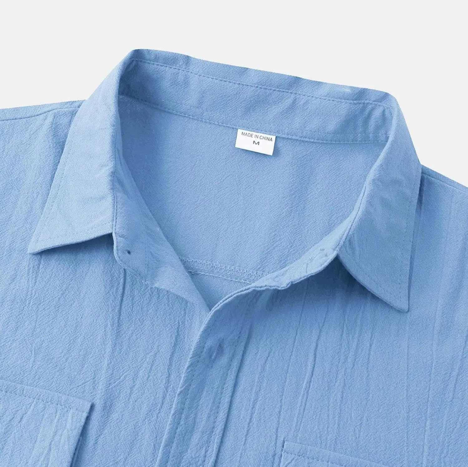 Wankang Mens Casual Button-Down Shirts Short Sleeve Linen Collared Pockets T-Shirts Summer Beach Hawaiian T Shirt for Men