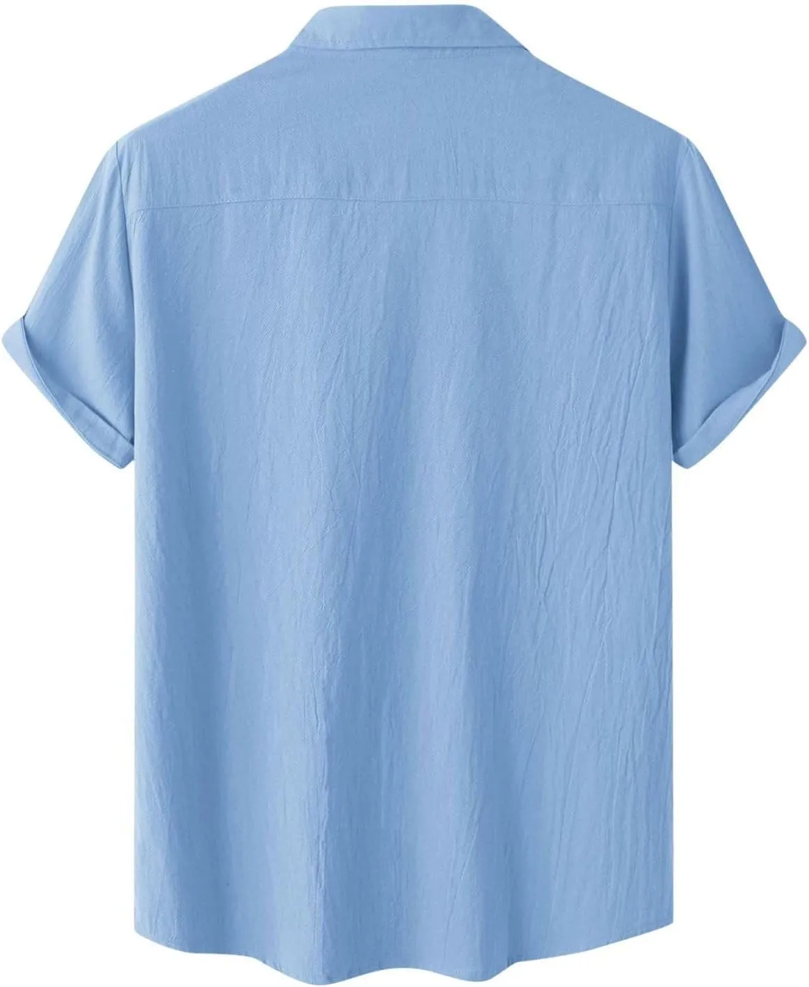 Wankang Mens Casual Button-Down Shirts Short Sleeve Linen Collared Pockets T-Shirts Summer Beach Hawaiian T Shirt for Men