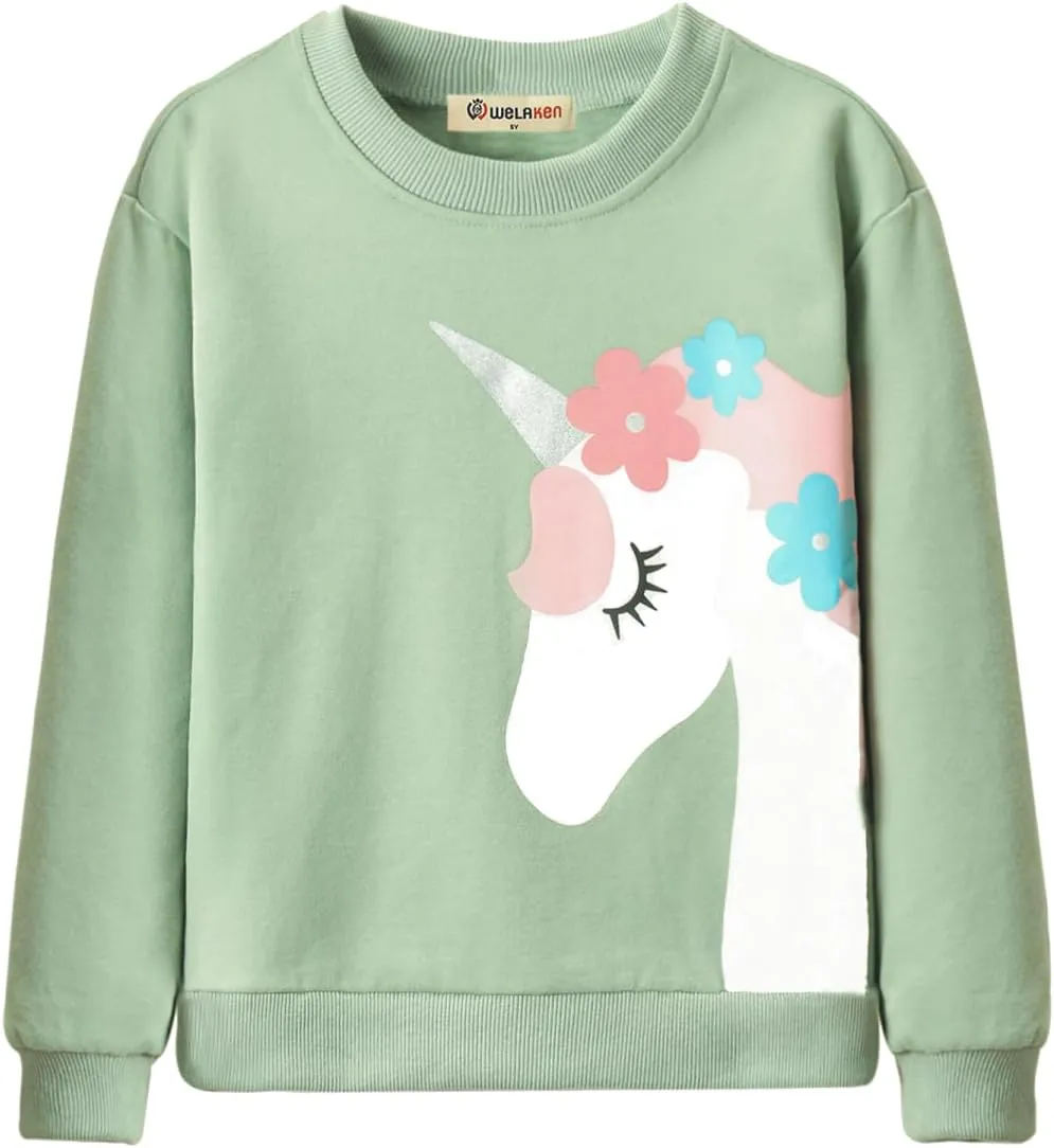 WELAKEN Girls Sweatshirts Long Sleeve Pullover Crewneck Tops Shirts