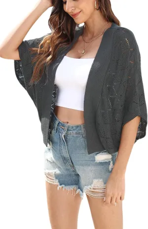 Women 2025 Batwing Hollow Out Open Front Summer Lightweight Sweater Crochet Cardigan