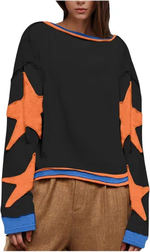 Women Crop Sweatshirts Long Sleeve Trendy Graphic Design Pullover Tops Casual Loose Crewneck Sweatshirt