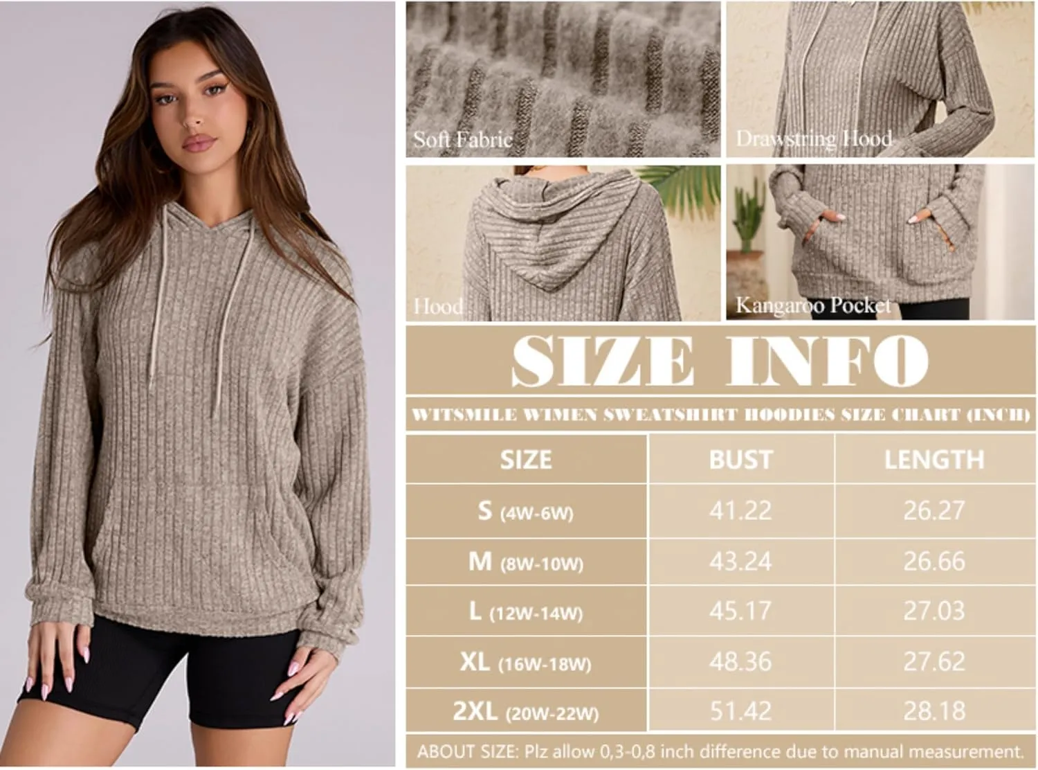Women Hoodies Oversized Long Sleeve Drawstring Pullover Tops Basic Loose Hooded Sweatshirt with Pocket