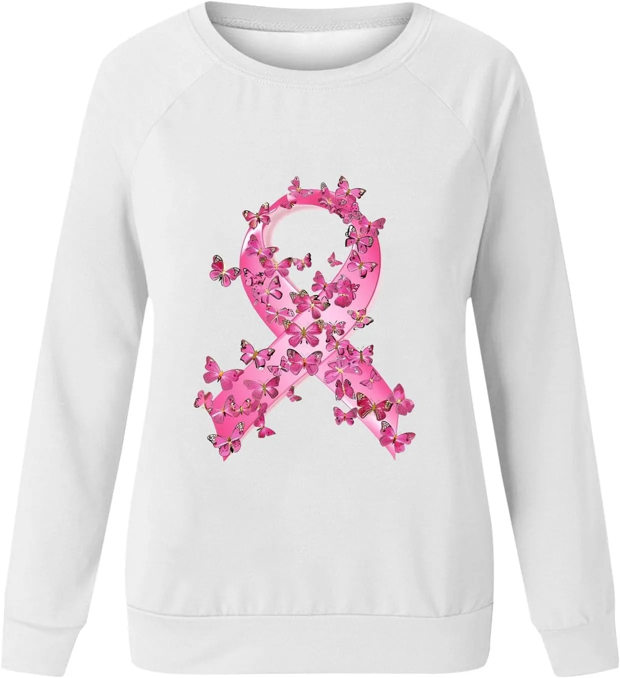 Women Oversized Sweatshirt Breast Cancer Fight Awareness Long Sleeve Crewneck Hoodies Shirts Pullover Top