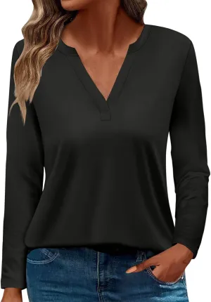 Women Pullover Tops Trendy Round-Neck Long Sleeve Tshirts Casual Loose Fit Basic Tee