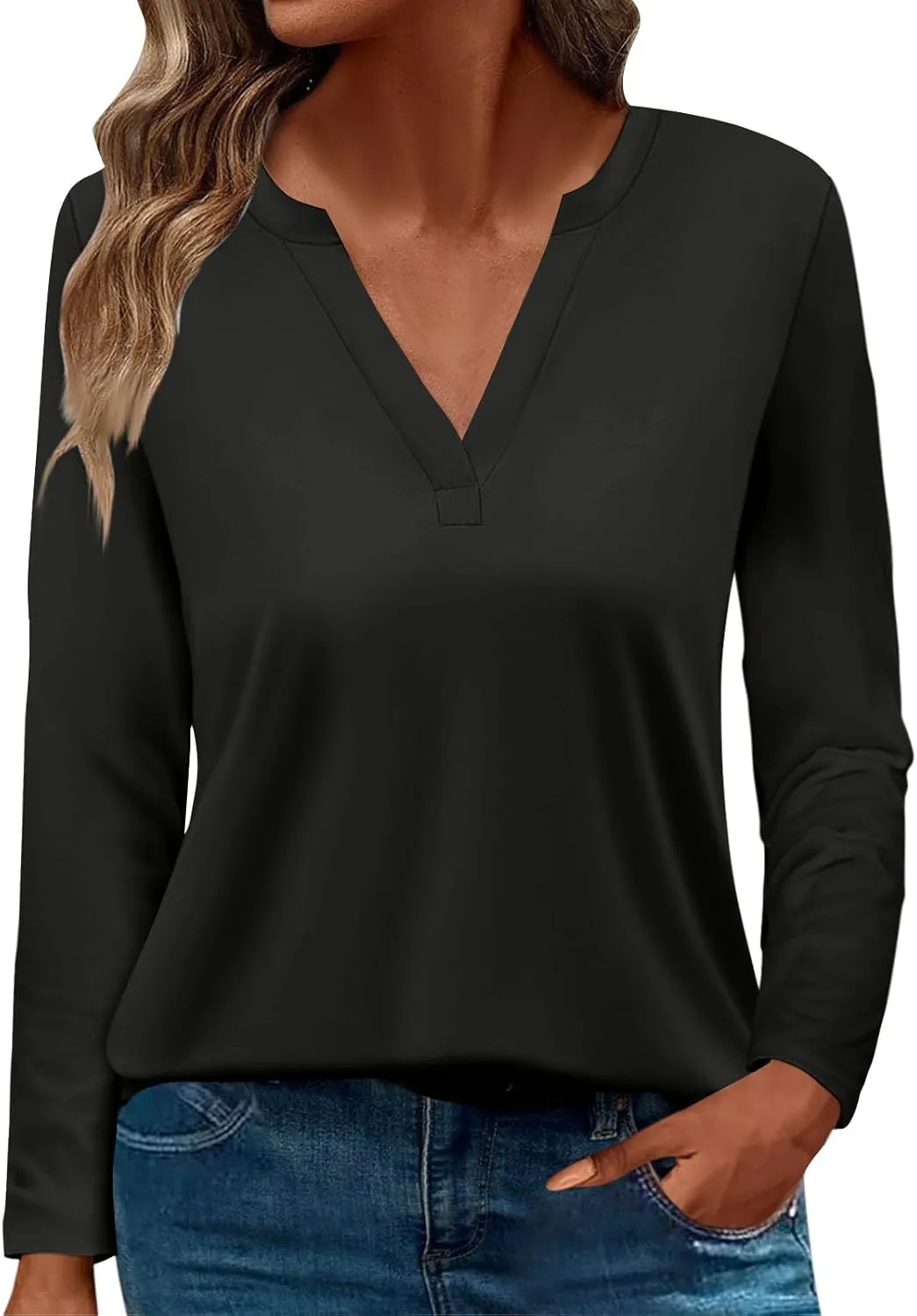 Women Pullover Tops Trendy Round-Neck Long Sleeve Tshirts Casual Loose Fit Basic Tee