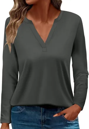 Women Pullover Tops Trendy Round-Neck Long Sleeve Tshirts Casual Loose Fit Basic Tee