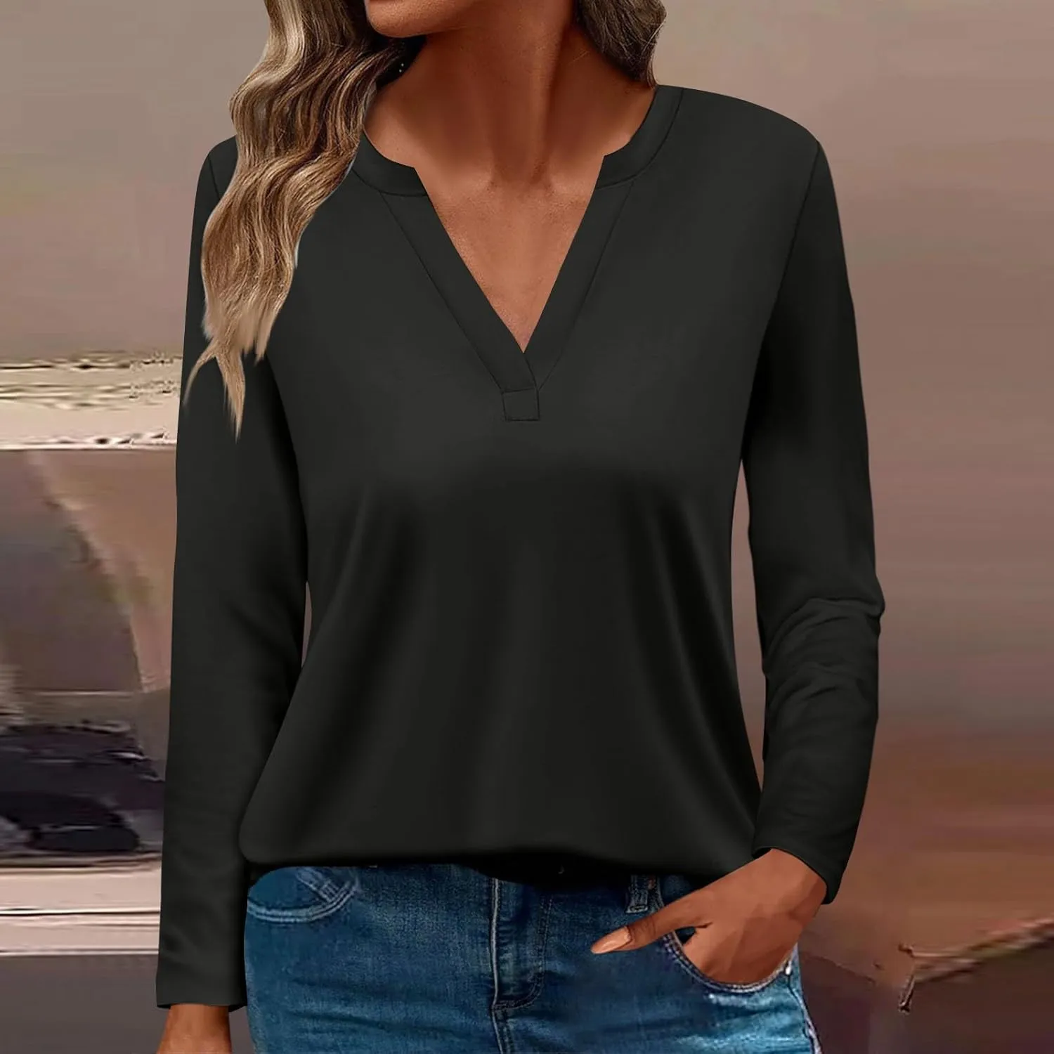 Women Pullover Tops Trendy Round-Neck Long Sleeve Tshirts Casual Loose Fit Basic Tee