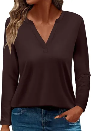 Women Pullover Tops Trendy Round-Neck Long Sleeve Tshirts Casual Loose Fit Basic Tee
