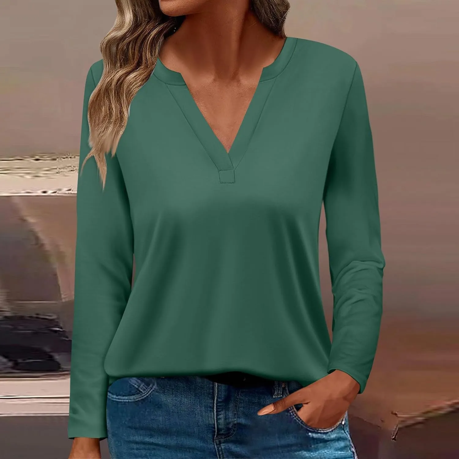 Women Pullover Tops Trendy Round-Neck Long Sleeve Tshirts Casual Loose Fit Basic Tee