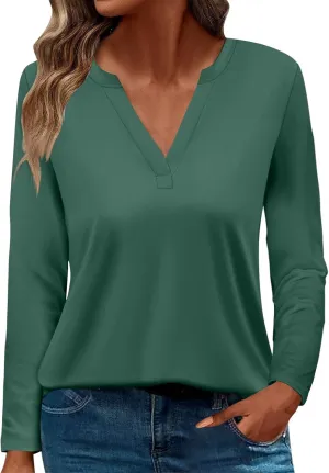 Women Pullover Tops Trendy Round-Neck Long Sleeve Tshirts Casual Loose Fit Basic Tee