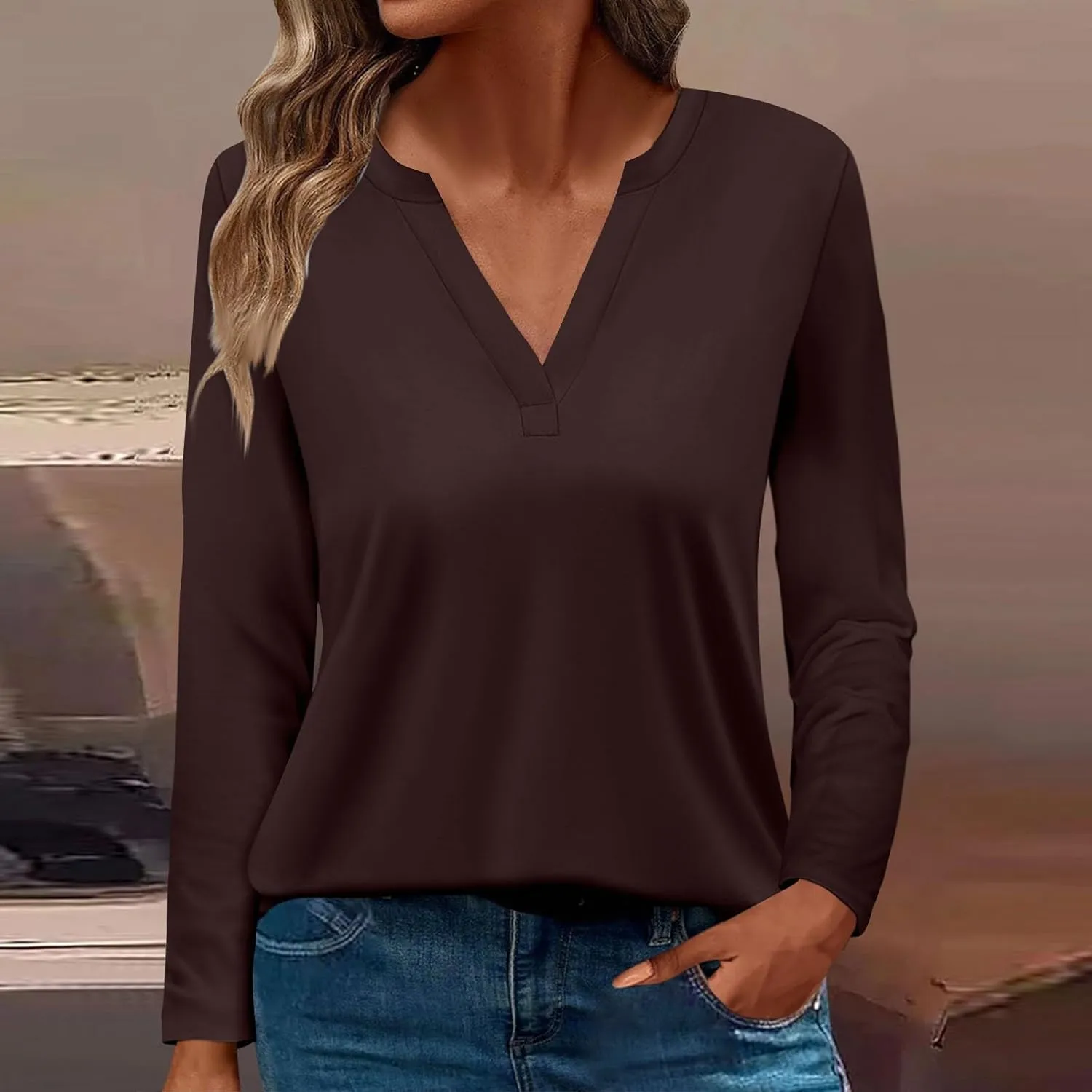 Women Pullover Tops Trendy Round-Neck Long Sleeve Tshirts Casual Loose Fit Basic Tee