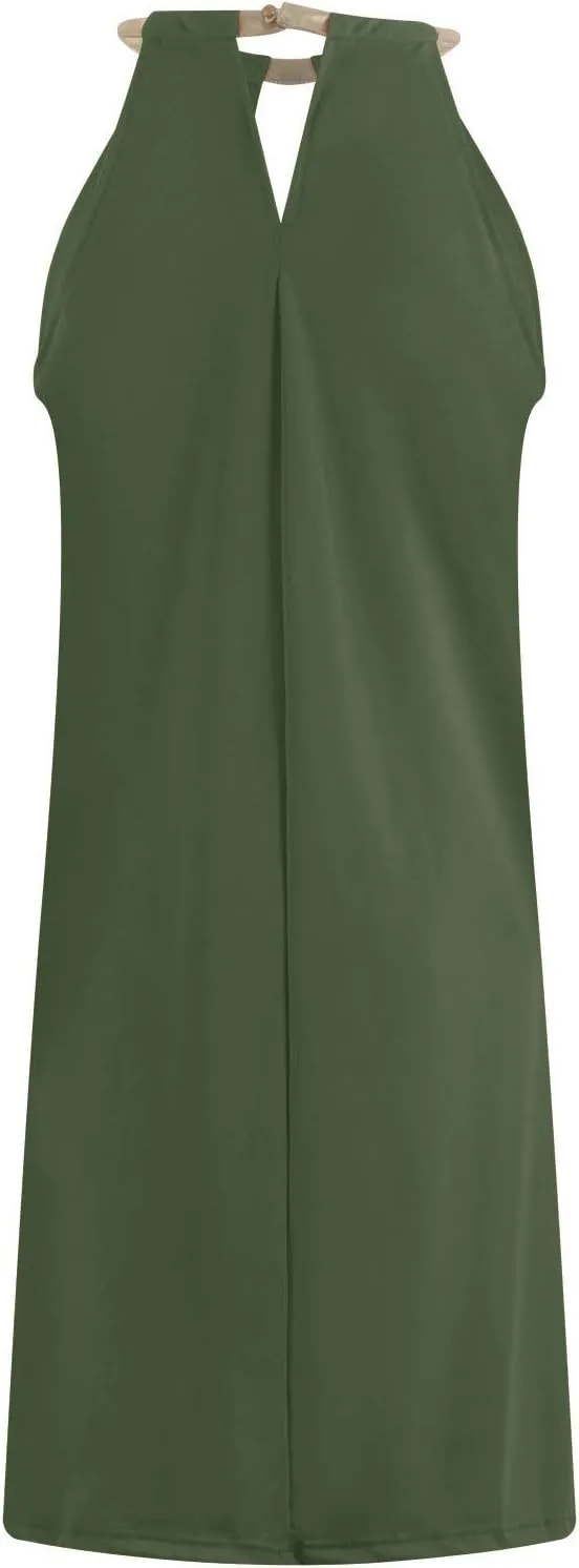 Women Summer Dresses Sleeveless Halter Neck Tank Mini Dress Hollow Out Casual Pleated Sundress A-Line Party Outfits