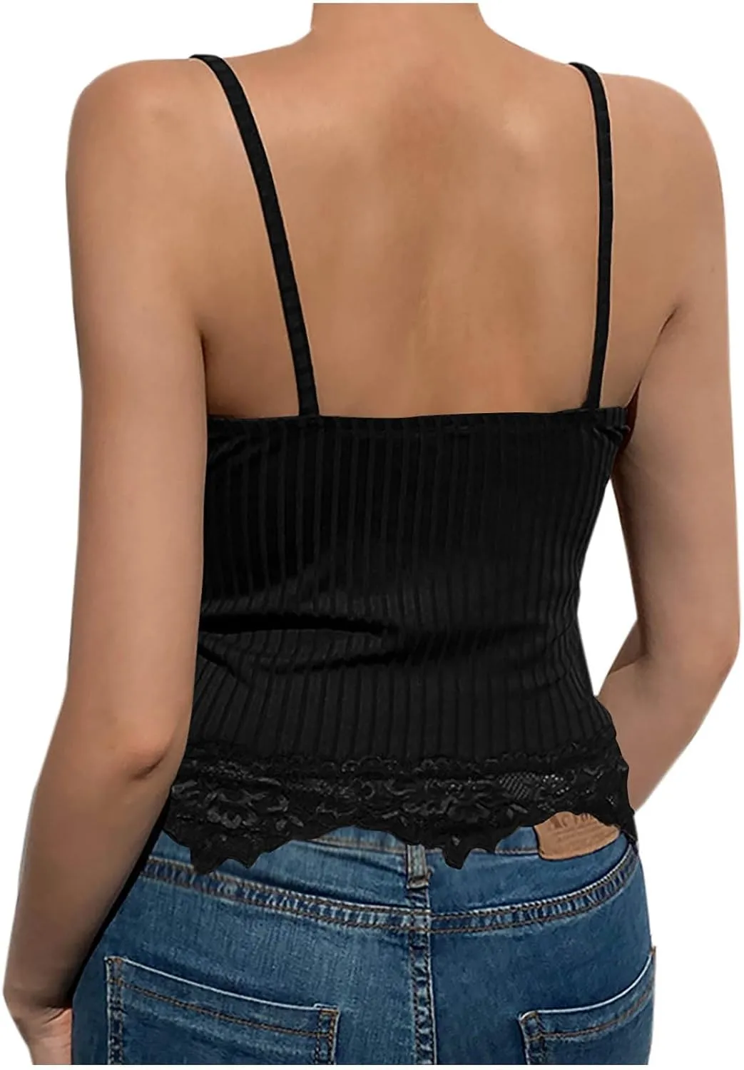 Women's Camisole Built in Bra Wireless Support Spaghetti Strap Cami Top Sexy Lace Slim Sleeveless Going Out Shirts
